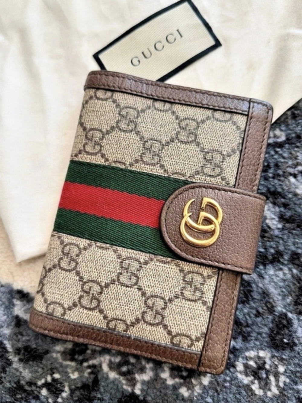 Gucci Ophidia GG Passport Case Wallet Brown & Green
